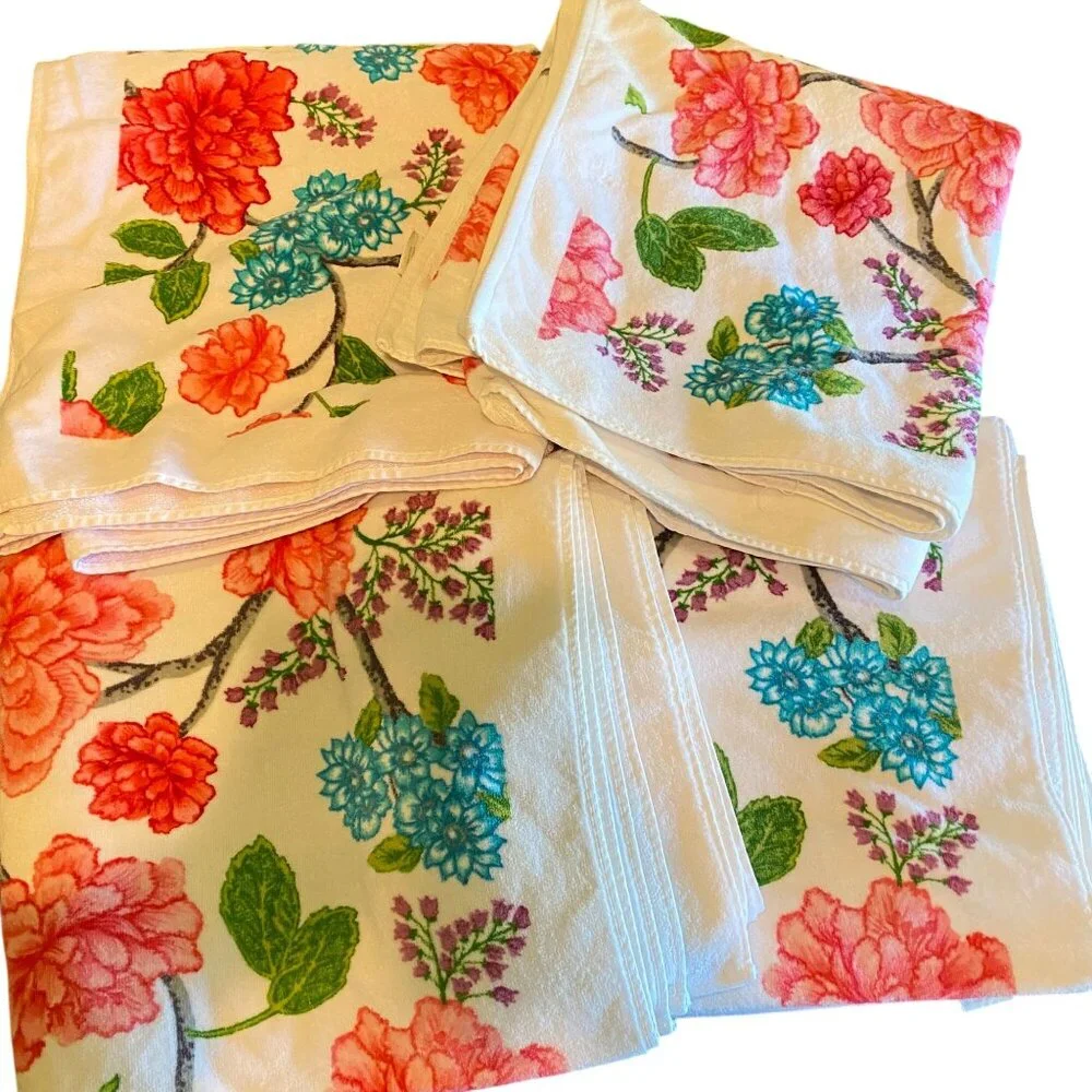 Vintage‎ Target Home floral bath towels pink white Cotton 90s 00s hydrangea